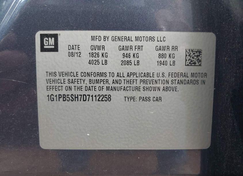 Photo 9 of 2013 Chevrolet Cruze LS MANUAL (VIN 1G1PB5SH7D7112258)