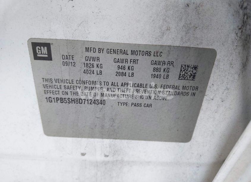 Photo 9 of 2013 Chevrolet Cruze LS MANUAL (VIN 1G1PB5SH8D7124340)