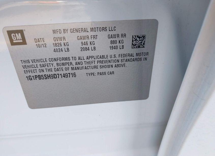 Photo 9 of 2013 Chevrolet Cruze LS MANUAL (VIN 1G1PB5SH9D7149716)