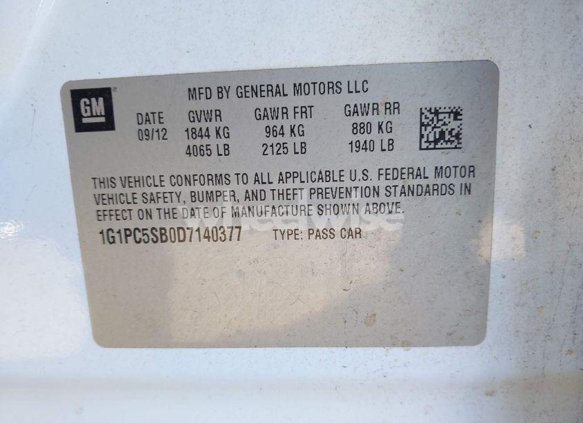 Photo 9 of 2013 Chevrolet Cruze 1LT AUTO (VIN 1G1PC5SB0D7140377)