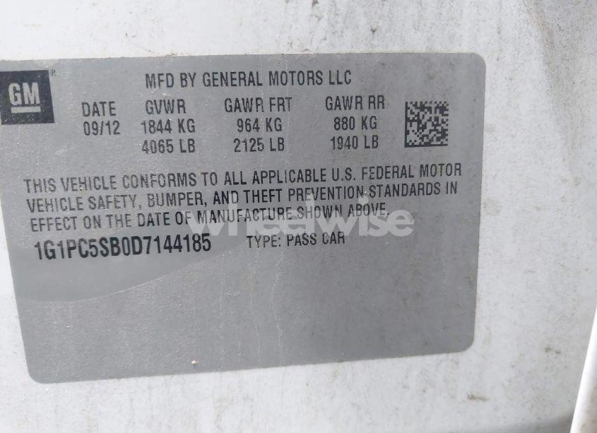 Photo 9 of 2013 Chevrolet Cruze 1LT AUTO (VIN 1G1PC5SB0D7144185)