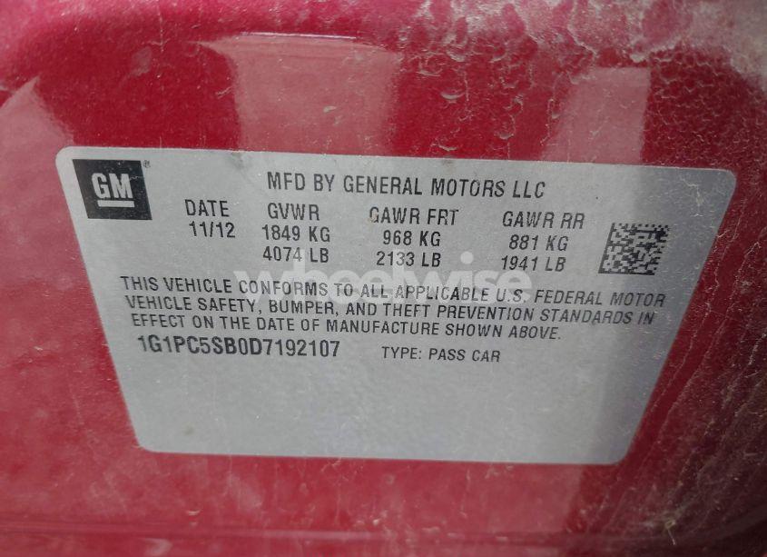 Photo 9 of 2013 Chevrolet Cruze 1LT AUTO (VIN 1G1PC5SB0D7192107)