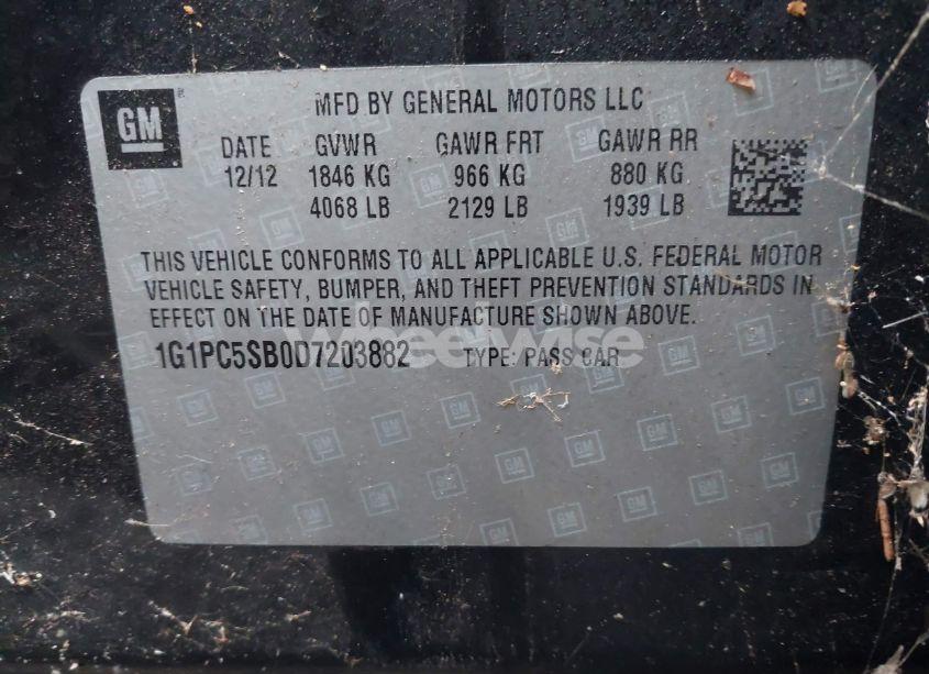 Photo 9 of 2013 Chevrolet Cruze 1LT AUTO (VIN 1G1PC5SB0D7203882)