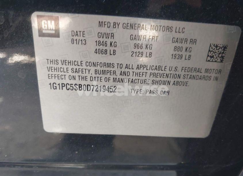 Photo 9 of 2013 Chevrolet Cruze 1LT AUTO (VIN 1G1PC5SB0D7219452)