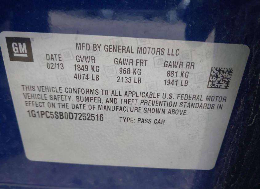 Photo 9 of 2013 Chevrolet Cruze 1LT AUTO (VIN 1G1PC5SB0D7252516)