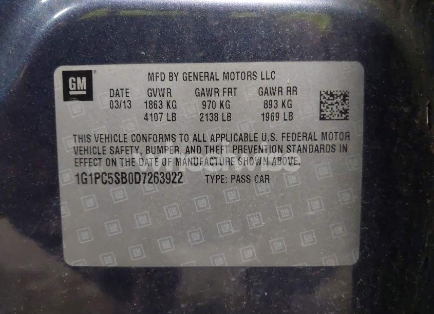 Photo 9 of 2013 Chevrolet Cruze 1LT AUTO (VIN 1G1PC5SB0D7263922)