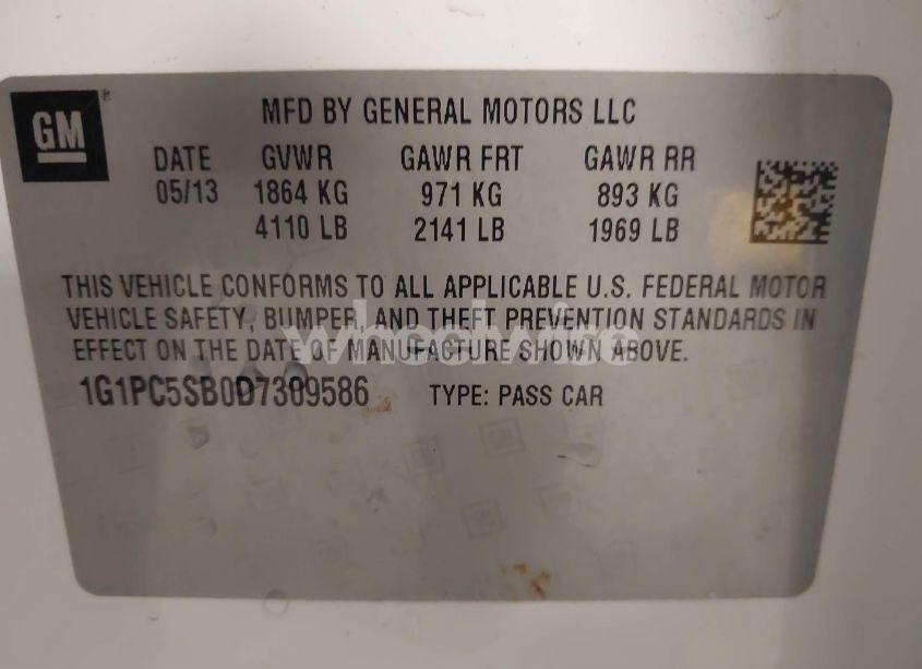 Photo 9 of 2013 Chevrolet Cruze 1LT AUTO (VIN 1G1PC5SB0D7309586)