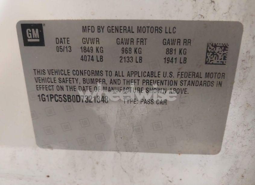 Photo 9 of 2013 Chevrolet Cruze 1LT AUTO (VIN 1G1PC5SB0D7321348)