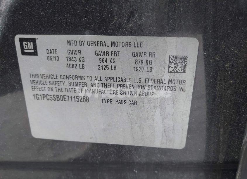 Photo 9 of 2014 Chevrolet Cruze LT (VIN 1G1PC5SB0E7115268)