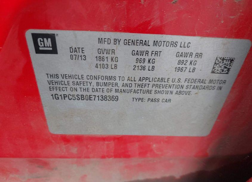 Photo 9 of 2014 Chevrolet Cruze 1LT AUTO (VIN 1G1PC5SB0E7138369)