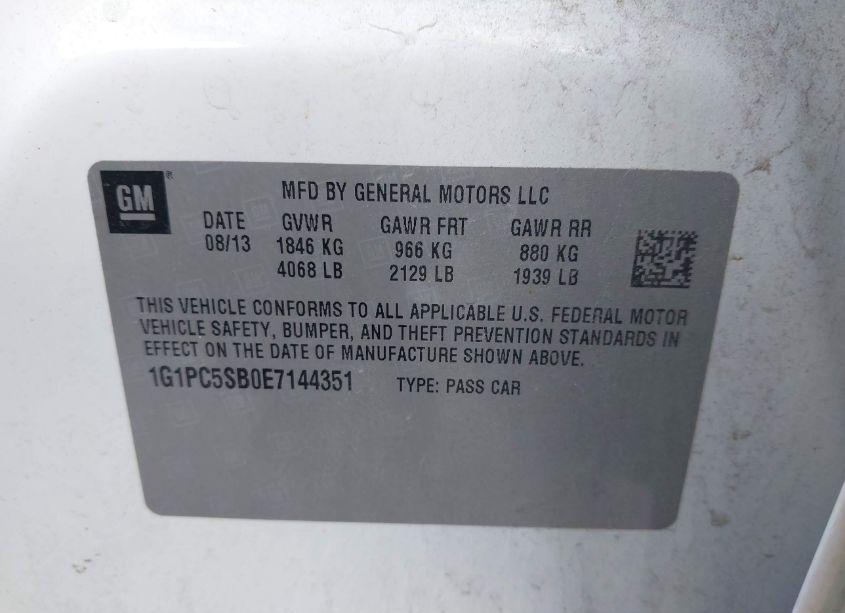 Photo 9 of 2014 Chevrolet Cruze 1LT AUTO (VIN 1G1PC5SB0E7144351)