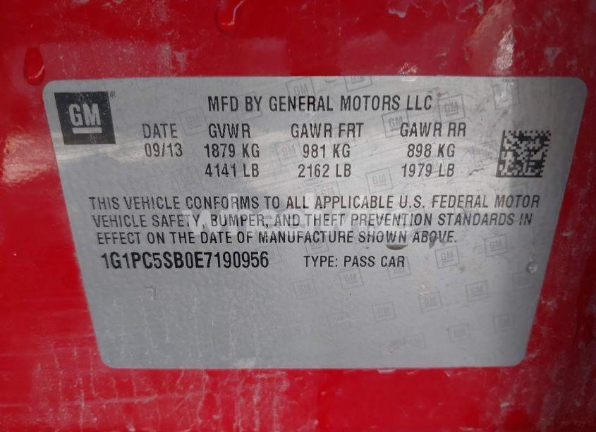 Photo 9 of 2014 Chevrolet Cruze 1LT AUTO (VIN 1G1PC5SB0E7190956)