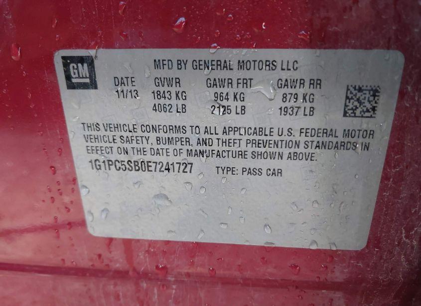 Photo 9 of 2014 Chevrolet Cruze 1LT AUTO (VIN 1G1PC5SB0E7241727)