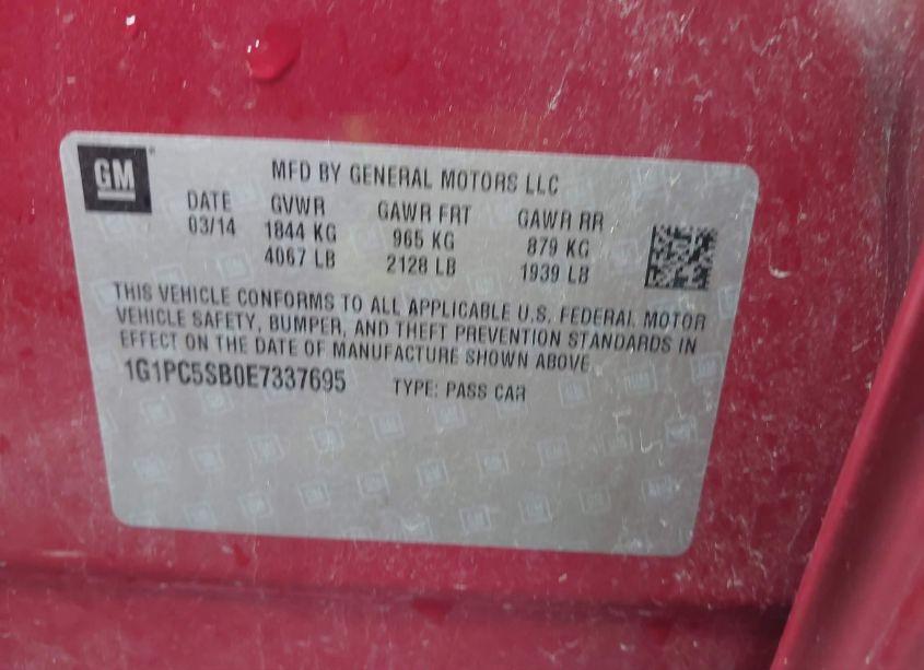 Photo 9 of 2014 Chevrolet Cruze 1LT AUTO (VIN 1G1PC5SB0E7337695)