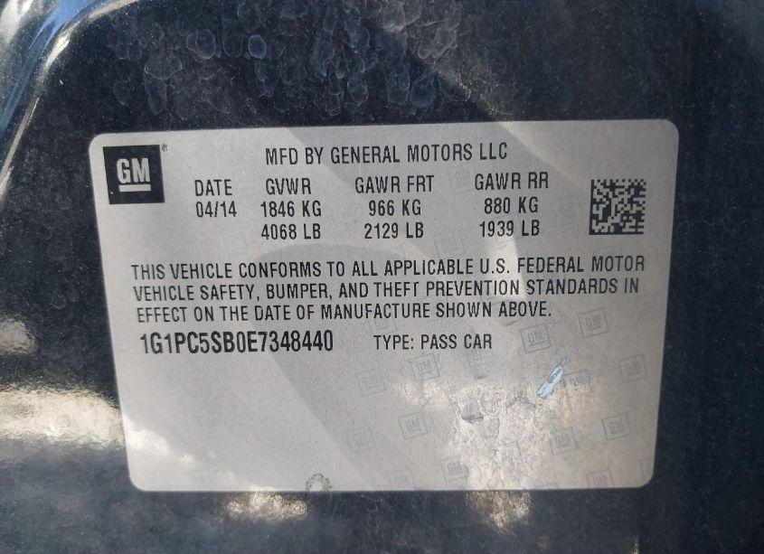 Photo 9 of 2014 Chevrolet Cruze 1LT AUTO (VIN 1G1PC5SB0E7348440)