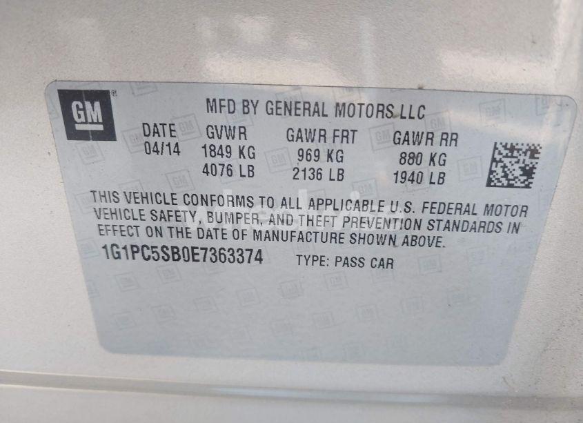 Photo 9 of 2014 Chevrolet Cruze 1LT AUTO (VIN 1G1PC5SB0E7363374)