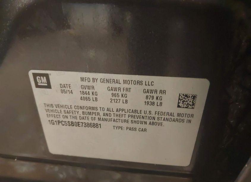 Photo 9 of 2014 Chevrolet Cruze 1LT AUTO (VIN 1G1PC5SB0E7386881)