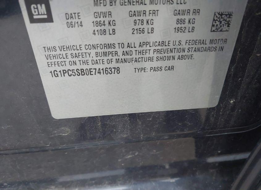 Photo 9 of 2014 Chevrolet Cruze 1LT AUTO (VIN 1G1PC5SB0E7416378)