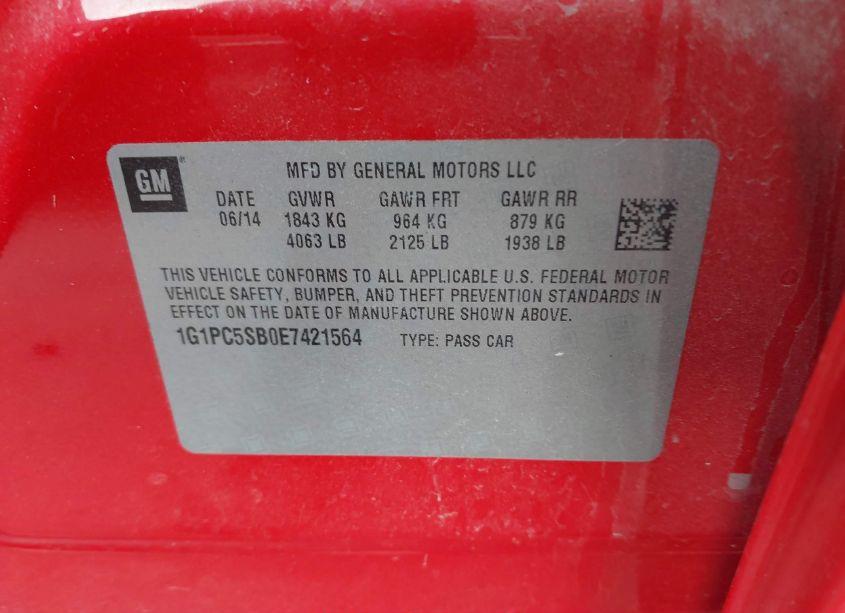 Photo 9 of 2014 Chevrolet Cruze 1LT AUTO (VIN 1G1PC5SB0E7421564)