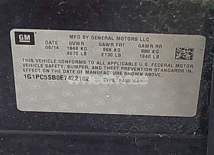 Photo 9 of 2014 Chevrolet Cruze 1LT AUTO (VIN 1G1PC5SB0E7422102)