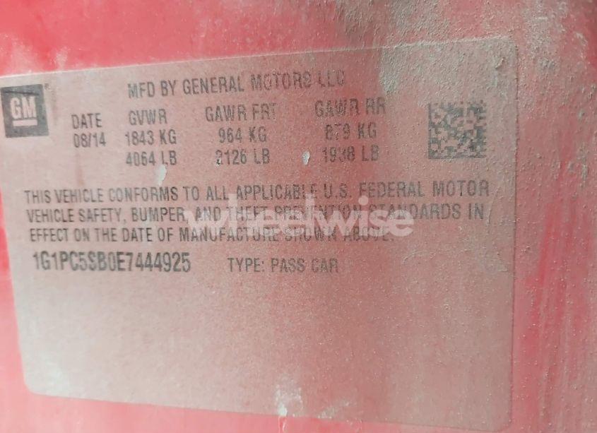 Photo 9 of 2014 Chevrolet Cruze 1LT AUTO (VIN 1G1PC5SB0E7444925)