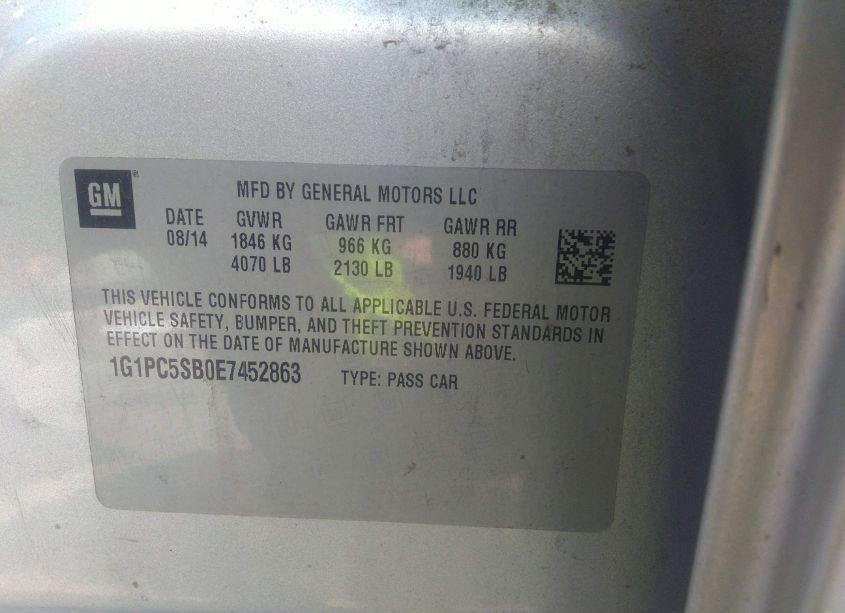 Photo 9 of 2014 Chevrolet Cruze 1LT AUTO (VIN 1G1PC5SB0E7452863)