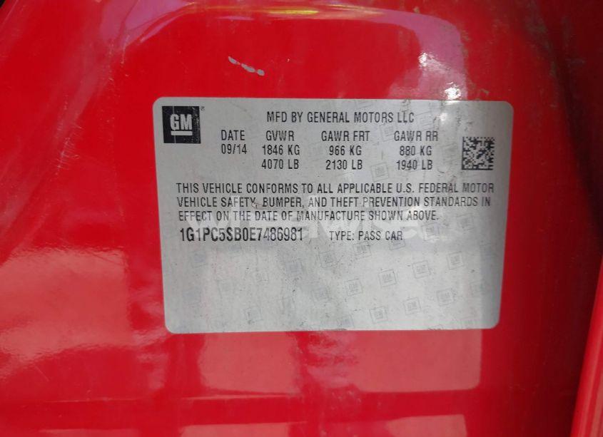 Photo 9 of 2014 Chevrolet Cruze 1LT AUTO (VIN 1G1PC5SB0E7486981)