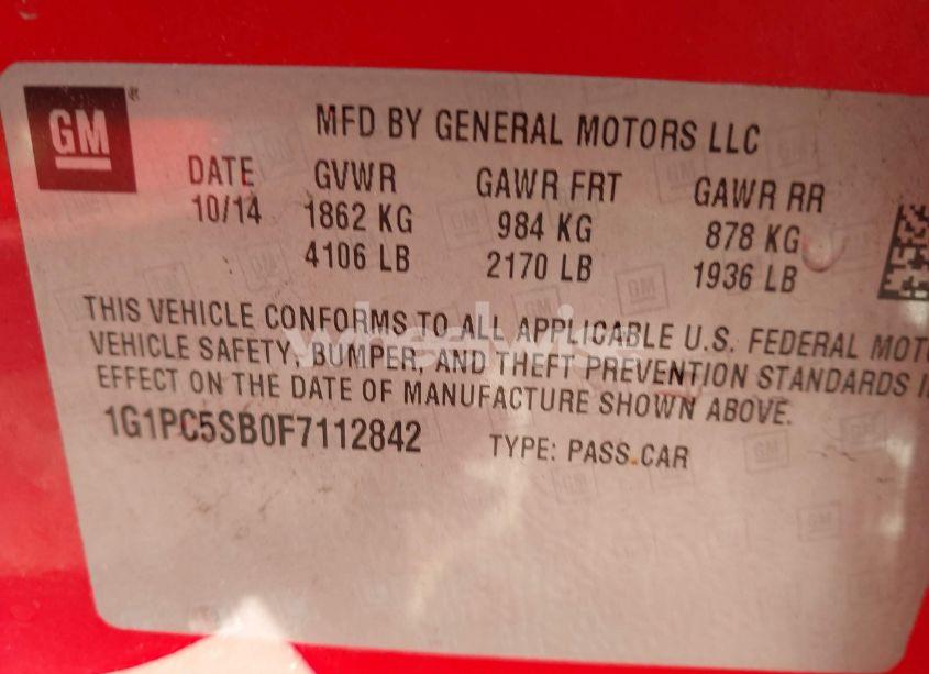 Photo 9 of 2015 Chevrolet Cruze 1LT AUTO (VIN 1G1PC5SB0F7112842)