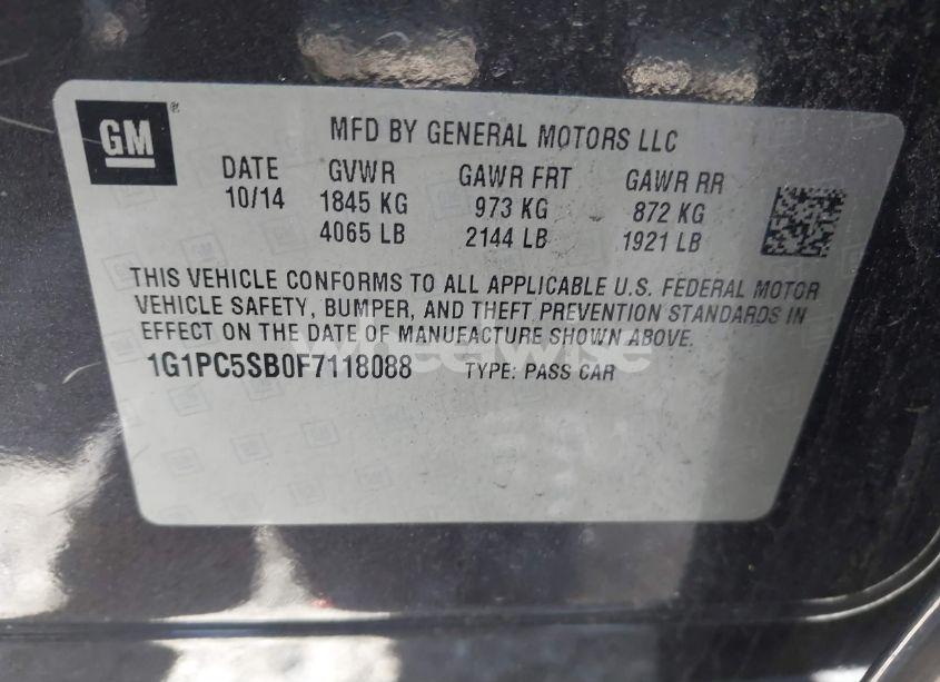 Photo 9 of 2015 Chevrolet Cruze 1LT AUTO (VIN 1G1PC5SB0F7118088)