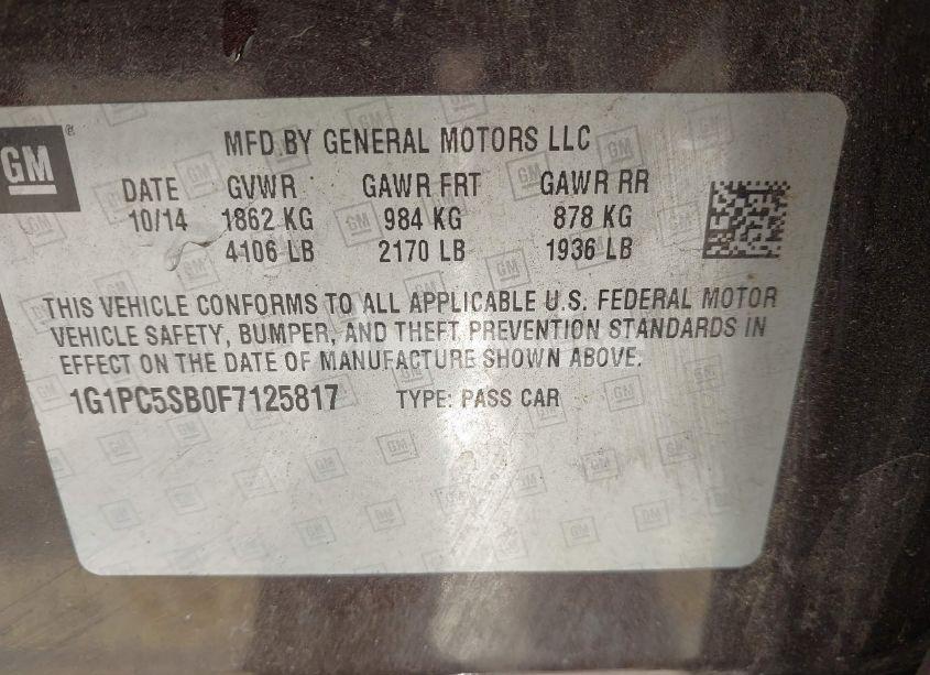 Photo 9 of 2015 Chevrolet Cruze 1LT AUTO (VIN 1G1PC5SB0F7125817)