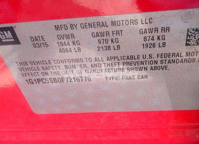 Photo 9 of 2015 Chevrolet Cruze 1LT AUTO (VIN 1G1PC5SB0F7216778)