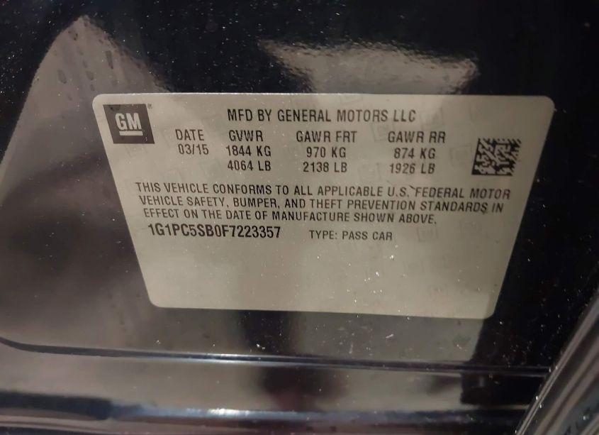 Photo 9 of 2015 Chevrolet Cruze 1LT AUTO (VIN 1G1PC5SB0F7223357)