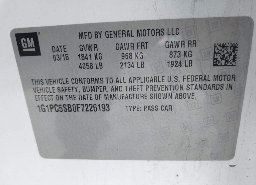 Photo 9 of 2015 Chevrolet Cruze 1LT AUTO (VIN 1G1PC5SB0F7226193)