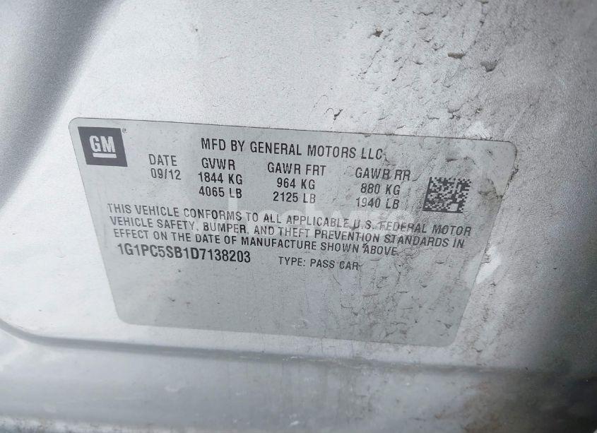 Photo 9 of 2013 Chevrolet Cruze 1LT AUTO (VIN 1G1PC5SB1D7138203)