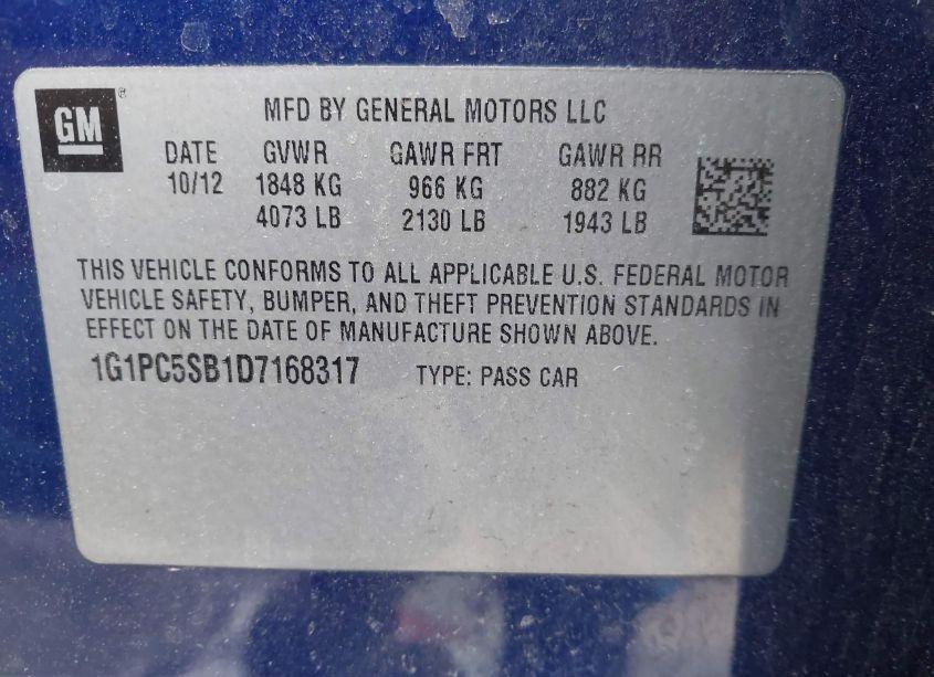 Photo 9 of 2013 Chevrolet Cruze 1LT AUTO (VIN 1G1PC5SB1D7168317)