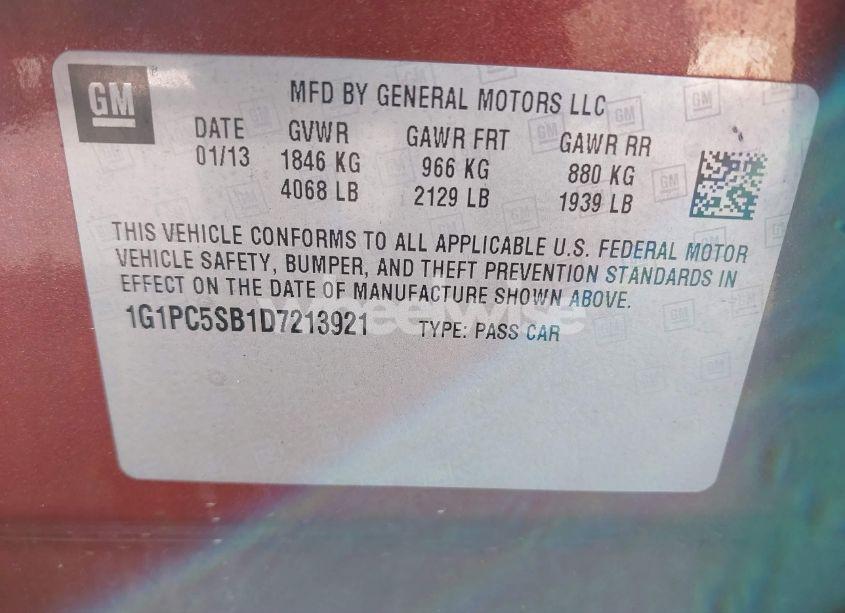 Photo 9 of 2013 Chevrolet Cruze 1LT AUTO (VIN 1G1PC5SB1D7213921)