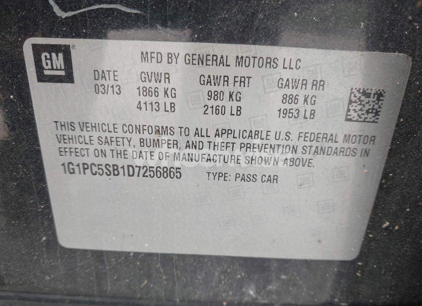 Photo 9 of 2013 Chevrolet Cruze 1LT AUTO (VIN 1G1PC5SB1D7256865)