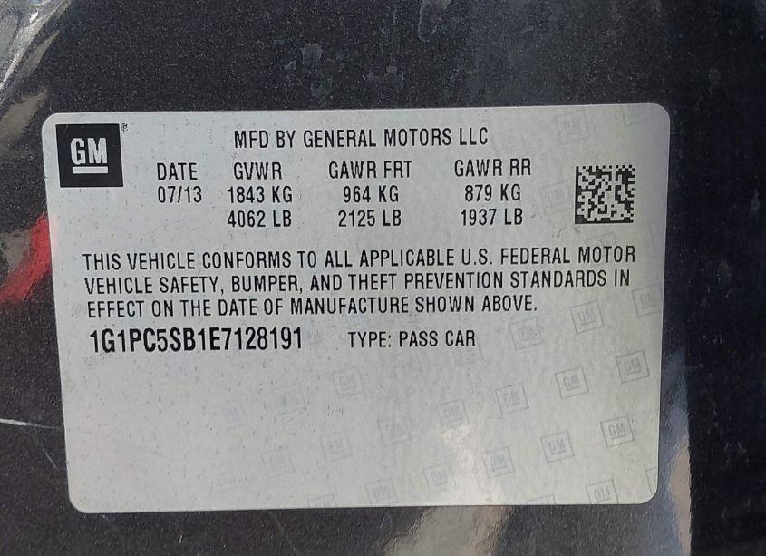 Photo 9 of 2014 Chevrolet Cruze 1LT AUTO (VIN 1G1PC5SB1E7128191)