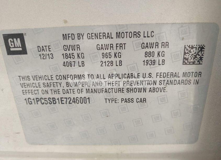 Photo 9 of 2014 Chevrolet Cruze 1LT AUTO (VIN 1G1PC5SB1E7246001)