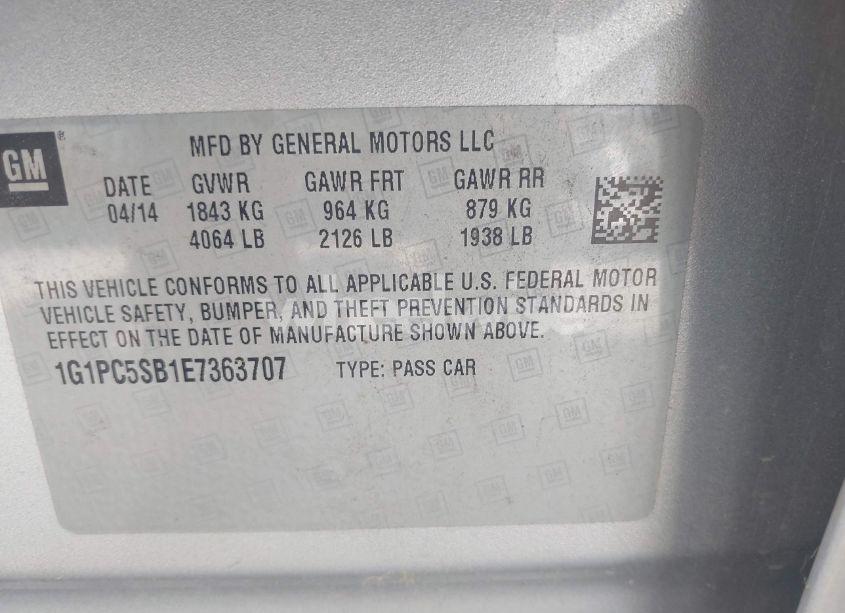 Photo 9 of 2014 Chevrolet Cruze 1LT AUTO (VIN 1G1PC5SB1E7363707)