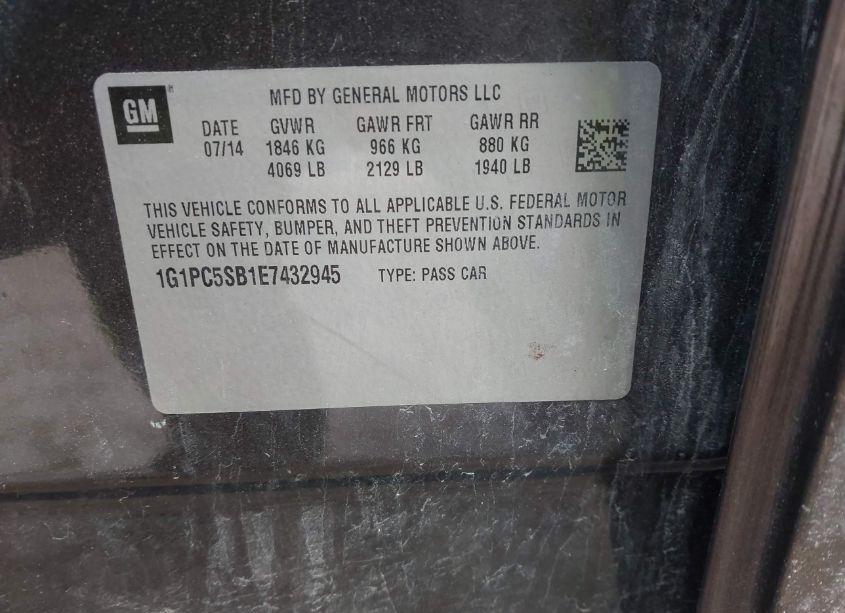 Photo 9 of 2014 Chevrolet Cruze 1LT AUTO (VIN 1G1PC5SB1E7432945)