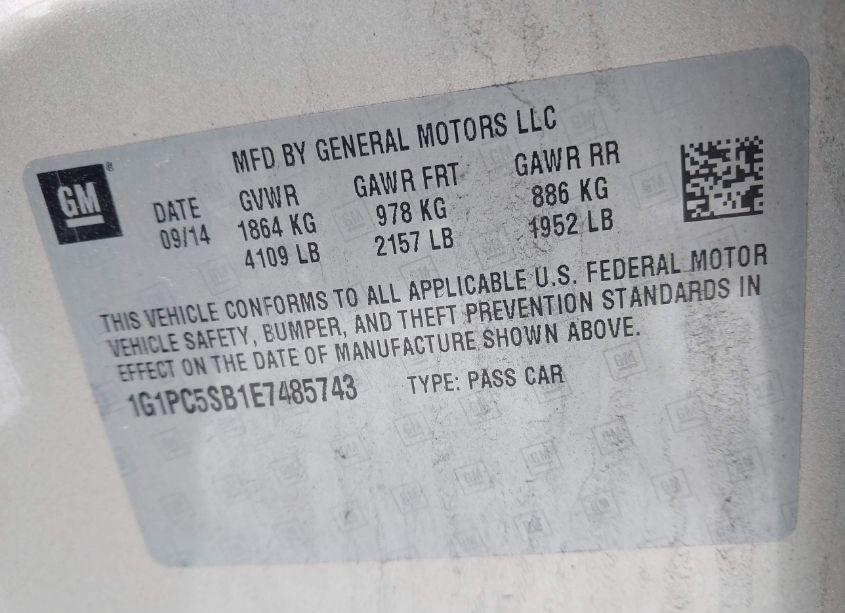 Photo 9 of 2014 Chevrolet Cruze 1LT AUTO (VIN 1G1PC5SB1E7485743)