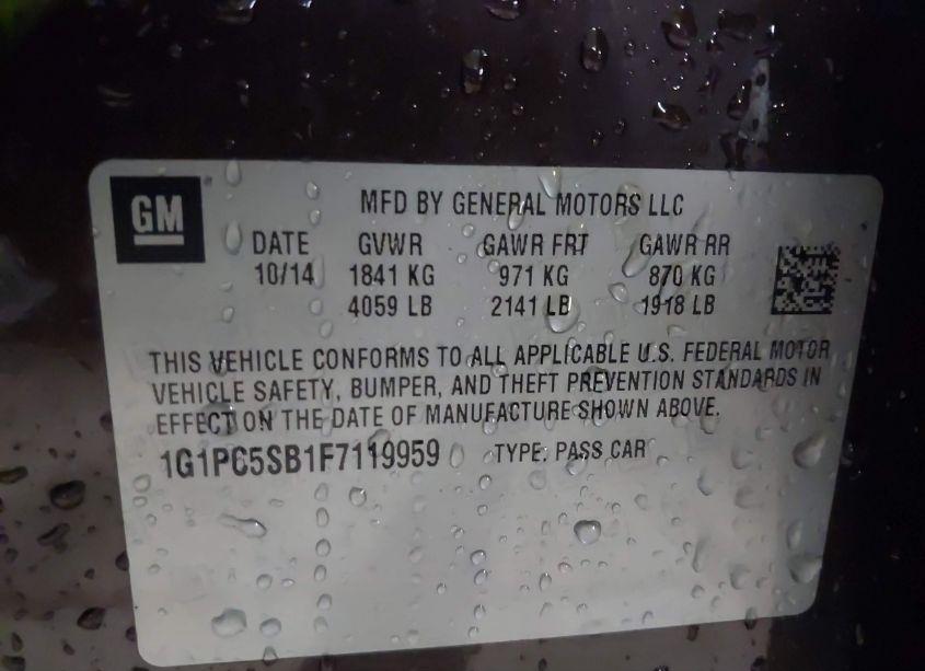 Photo 9 of 2015 Chevrolet Cruze 1LT AUTO (VIN 1G1PC5SB1F7119959)