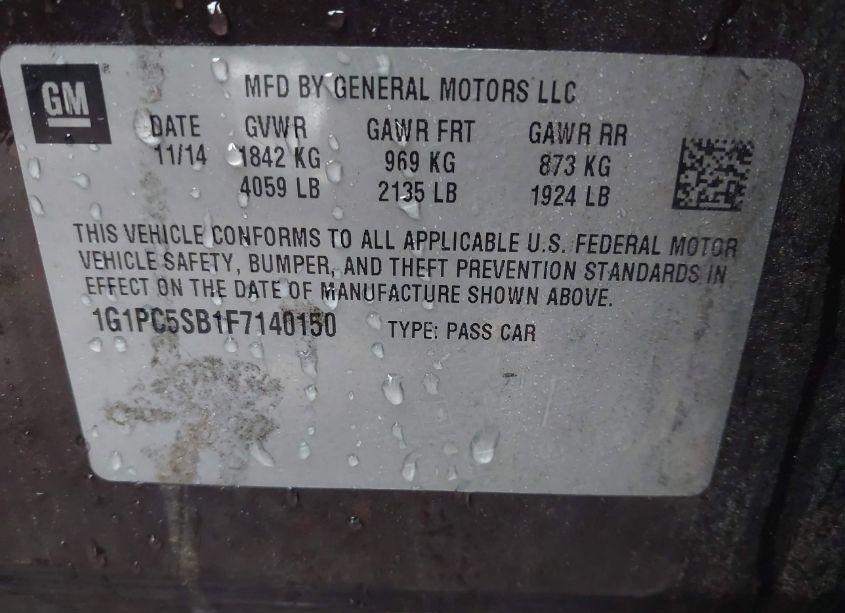 Photo 9 of 2015 Chevrolet Cruze 1LT AUTO (VIN 1G1PC5SB1F7140150)