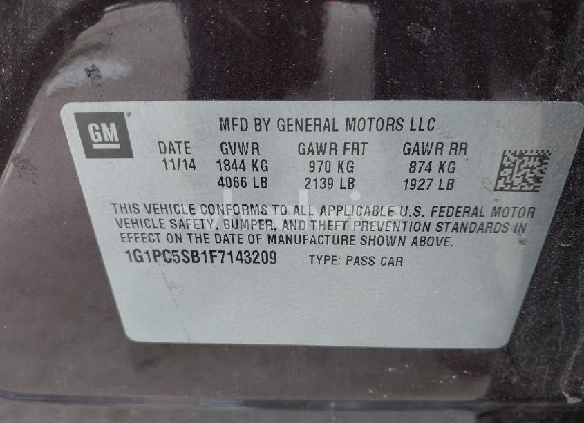 Photo 9 of 2015 Chevrolet Cruze 1LT AUTO (VIN 1G1PC5SB1F7143209)