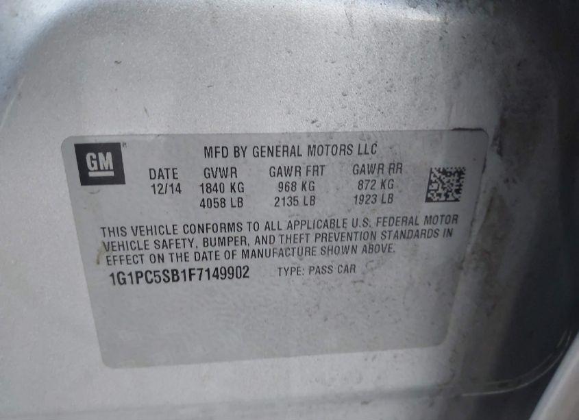 Photo 9 of 2015 Chevrolet Cruze 1LT AUTO (VIN 1G1PC5SB1F7149902)