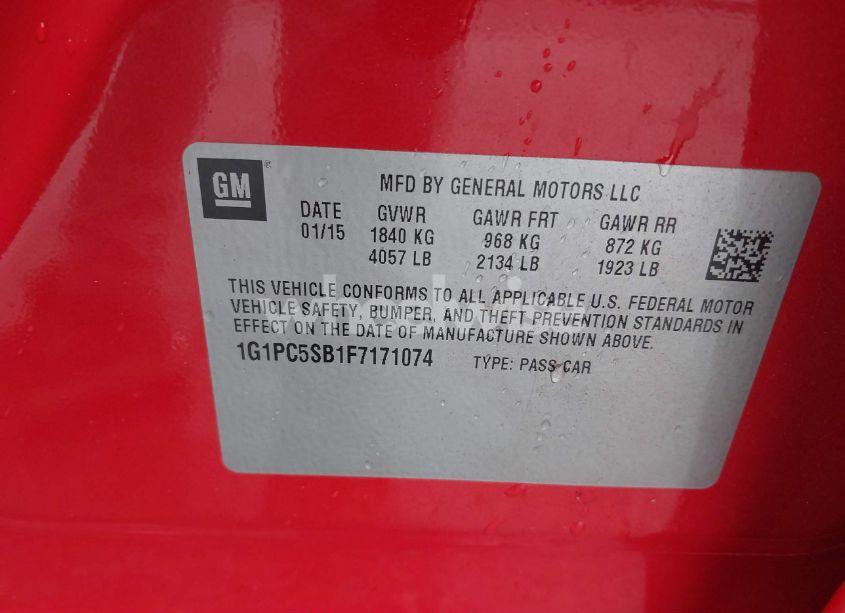 Photo 9 of 2015 Chevrolet Cruze 1LT AUTO (VIN 1G1PC5SB1F7171074)