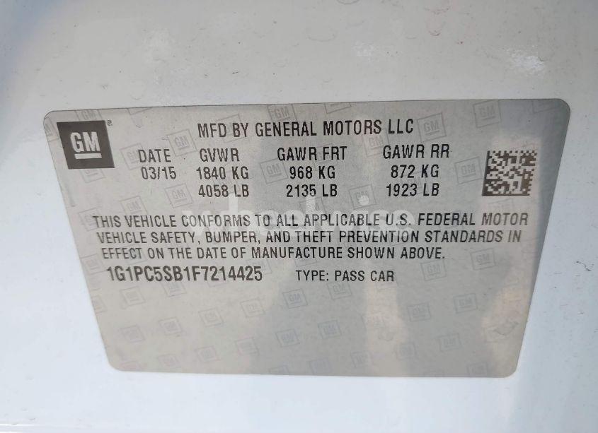 Photo 9 of 2015 Chevrolet Cruze 1LT AUTO (VIN 1G1PC5SB1F7214425)