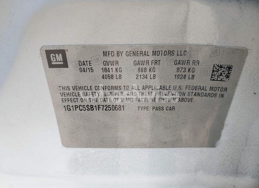 Photo 9 of 2015 Chevrolet Cruze 1LT AUTO (VIN 1G1PC5SB1F7250681)