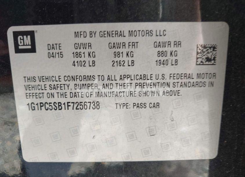 Photo 9 of 2015 Chevrolet Cruze 1LT AUTO (VIN 1G1PC5SB1F7256738)